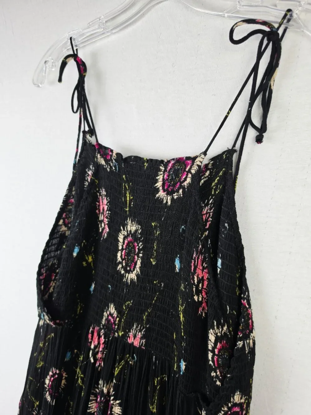 Free People Intimately Garden Party Maxi Dress Tiered Black Floral Boho size M